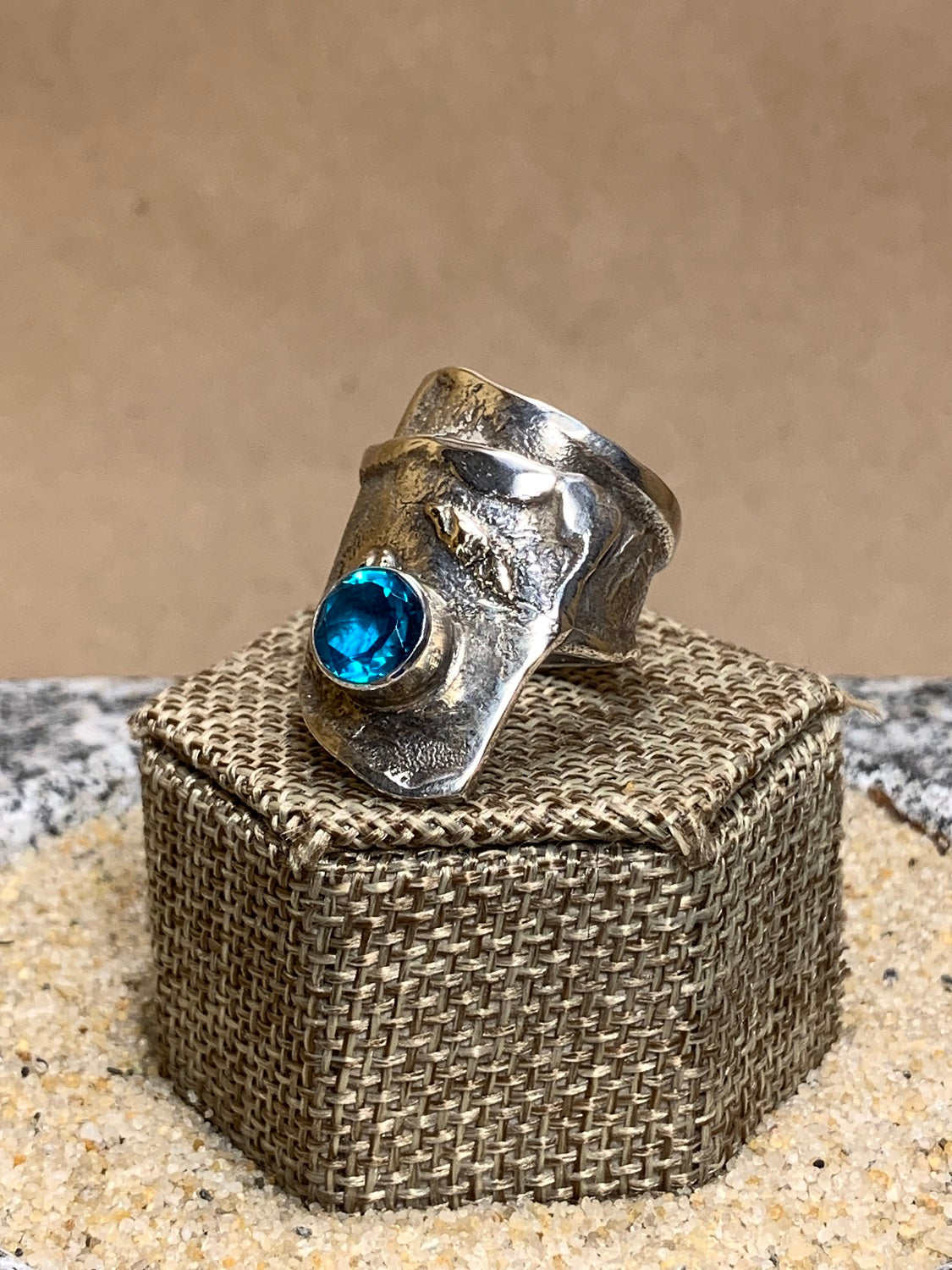 Silver Reticulated w/ Topaz 14K Gold Accents Ring SZ 7.75