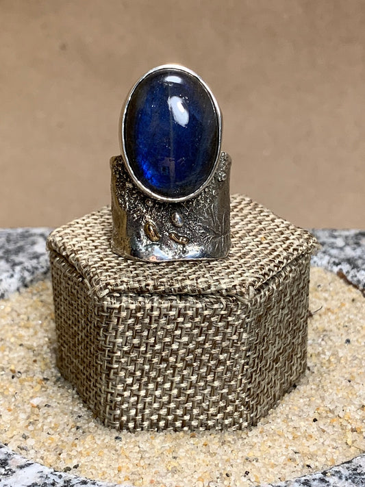 Labradorite Silver Reticulated Ring SZ 7.5