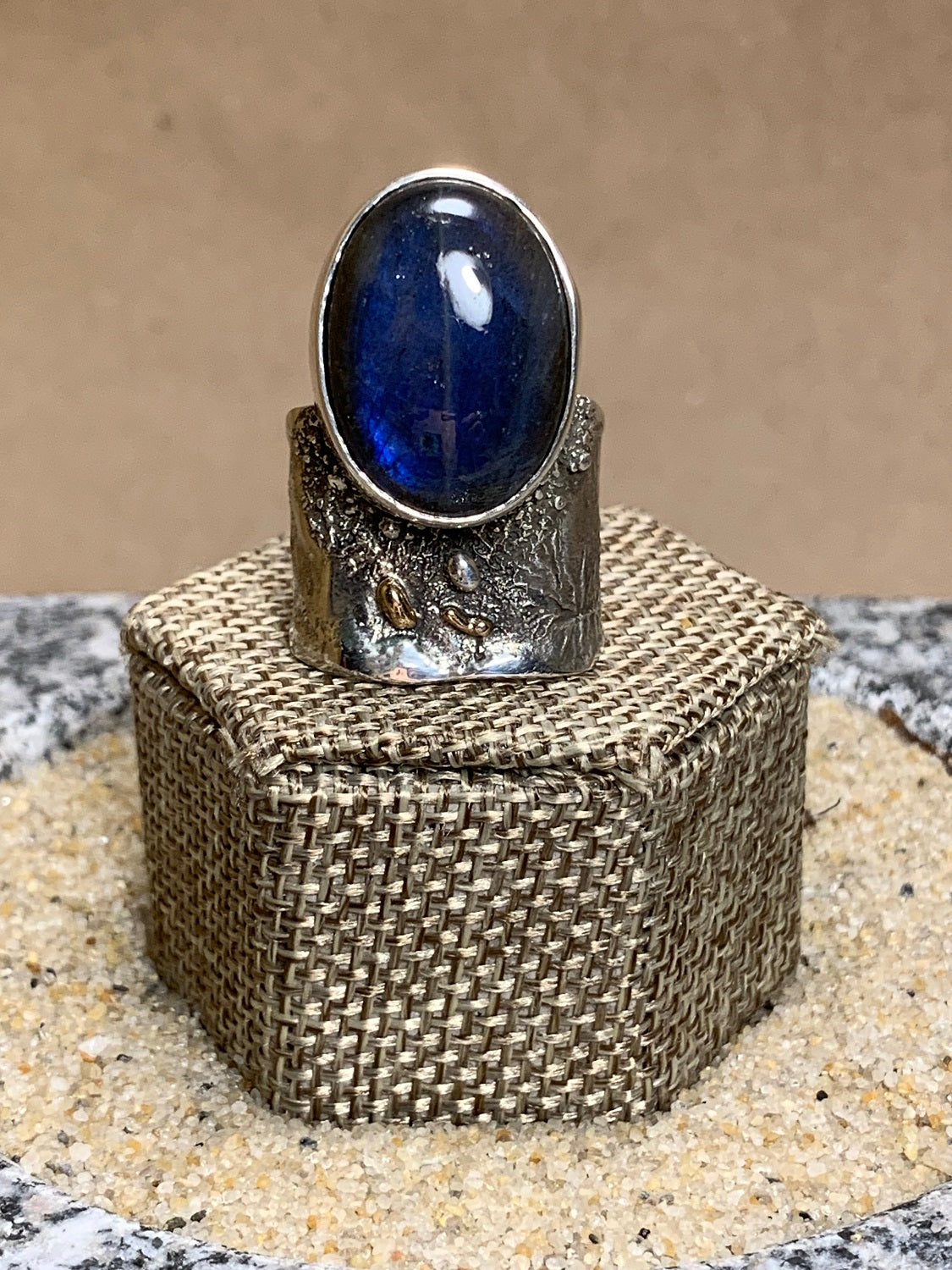 Labradorite Silver Reticulated Ring SZ 7.5