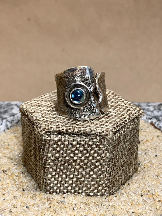 Reticulated Silver Ring w/ Blue Topaz Stone SZ 7