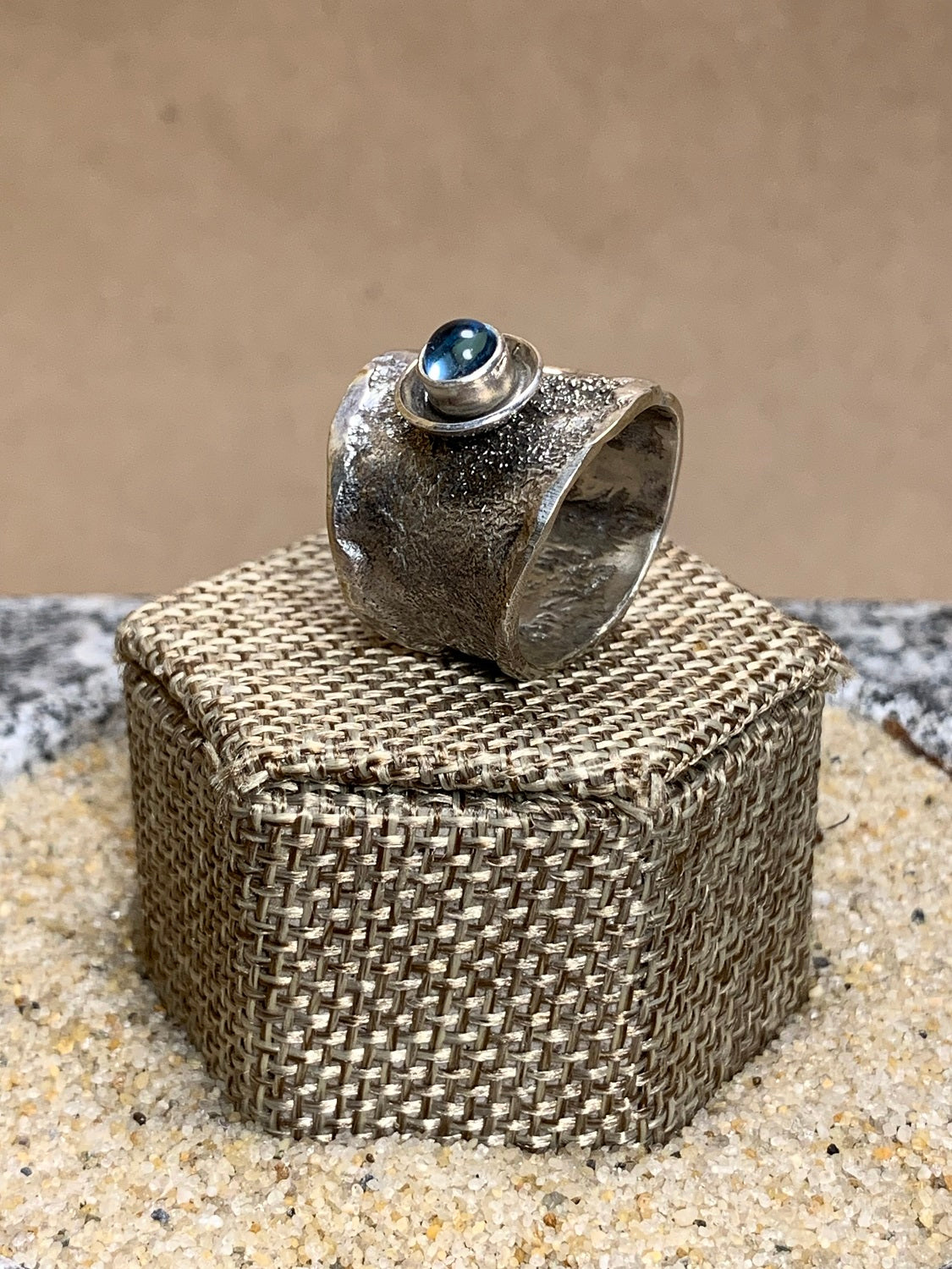 Reticulated Silver Ring w/ Blue Topaz Stone SZ 7