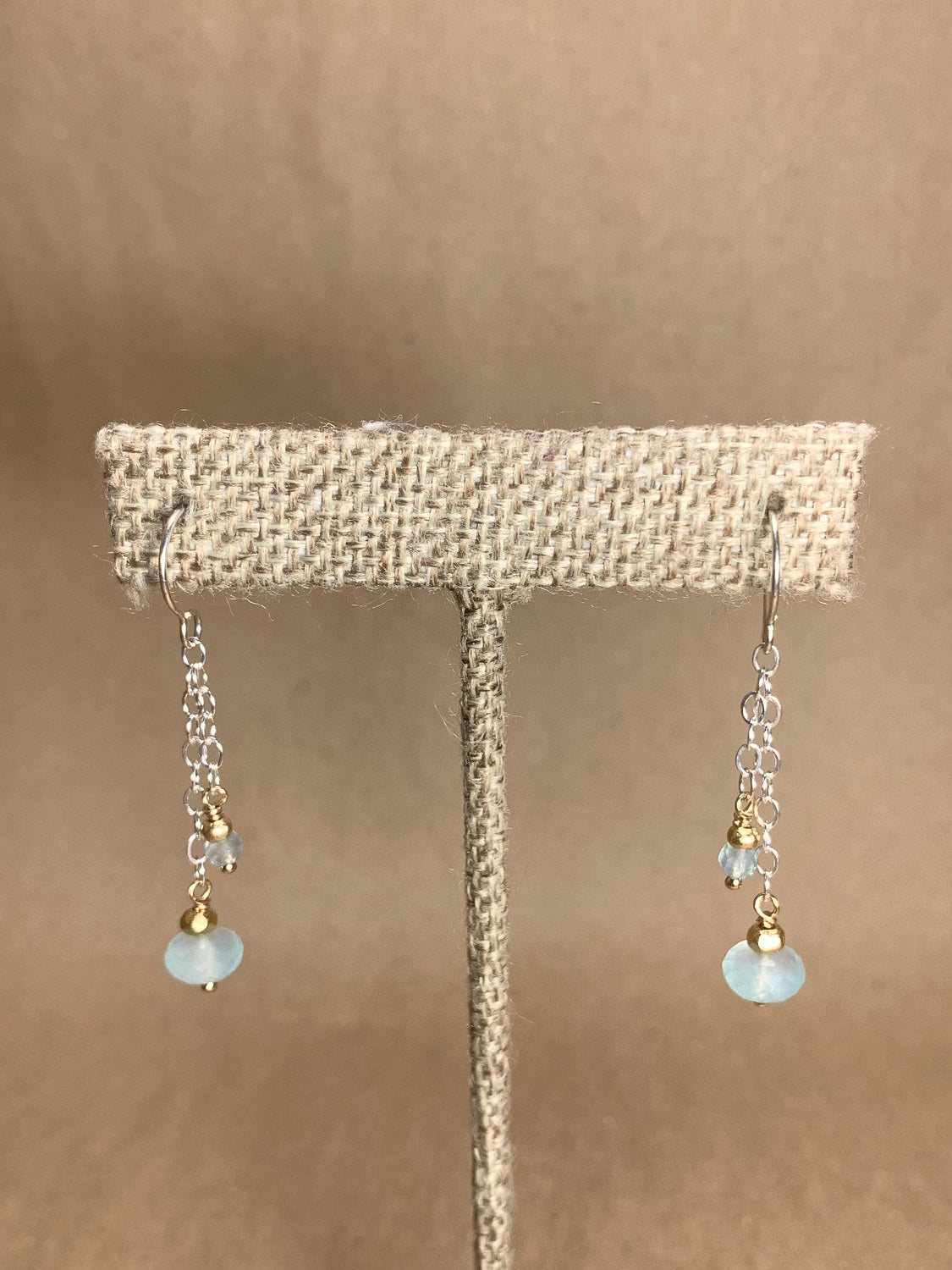 Chalcedony, Sterling Silver and 14K Gold Filled Drop Earring