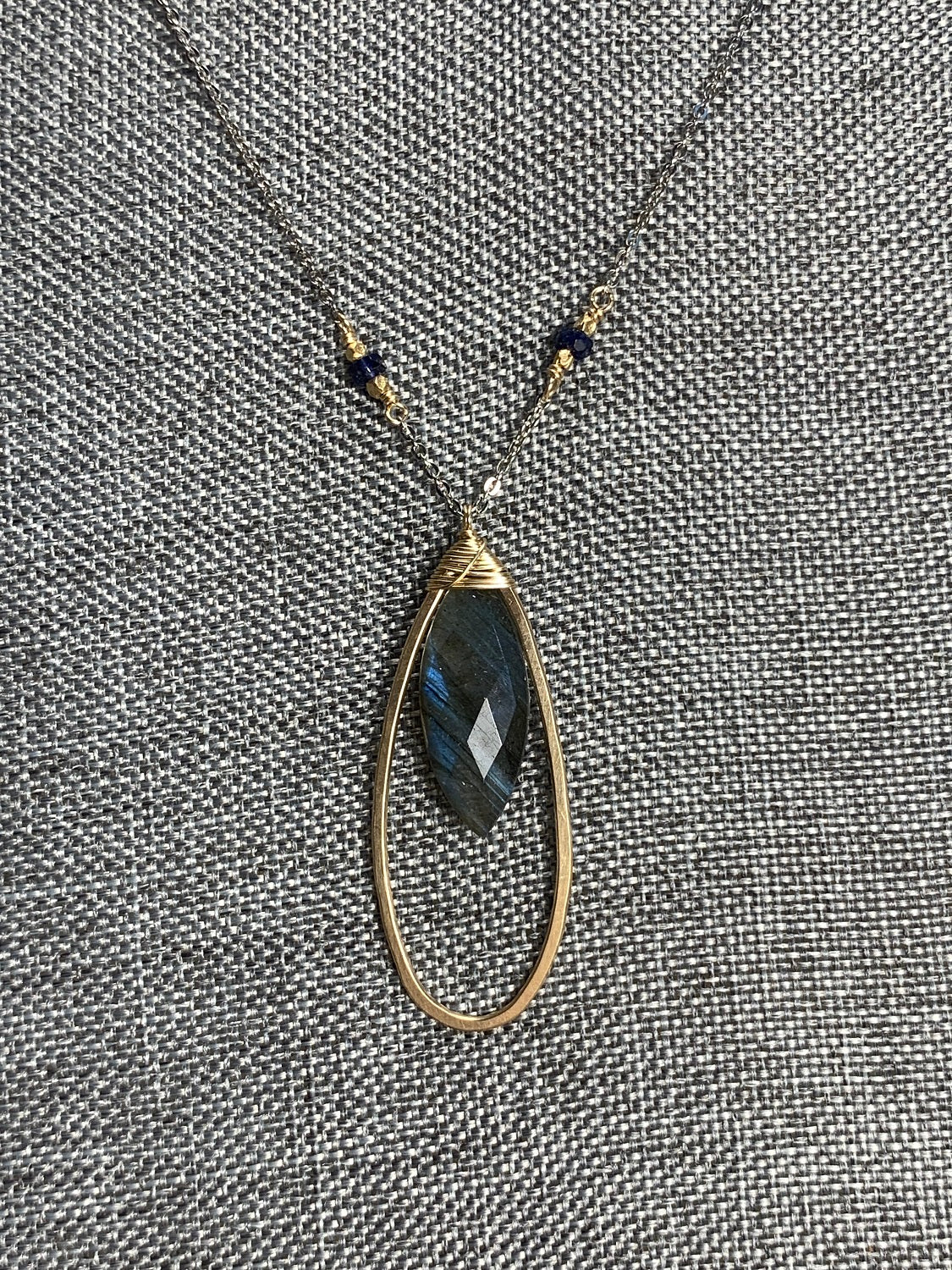 Sterling Silver, 14K Gold Filled and Labradorite Necklace 18"