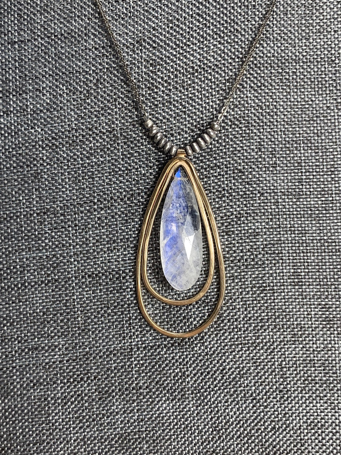 Sterling Silver, 14K Gold Filled w/ Teardrop Moonstone Necklace 18"