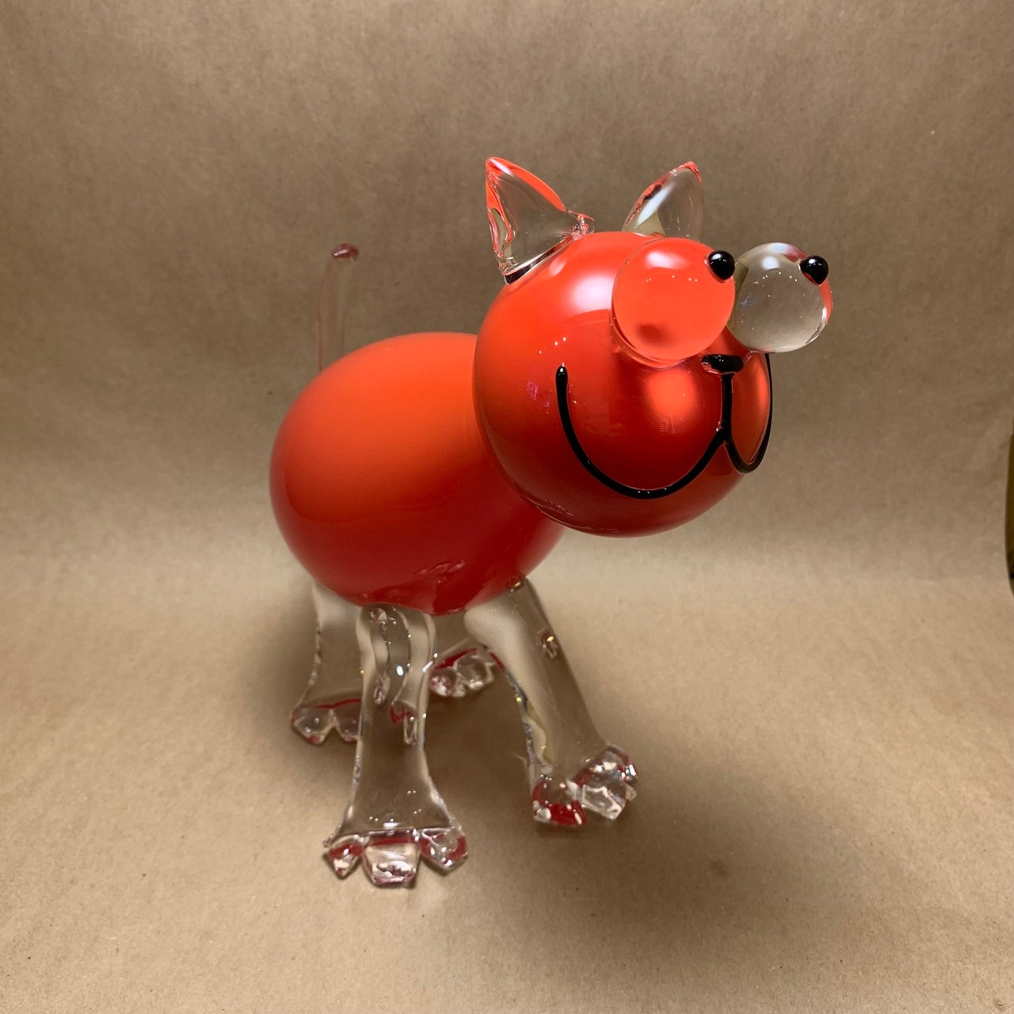 Blown Glass Red Cat 8"H