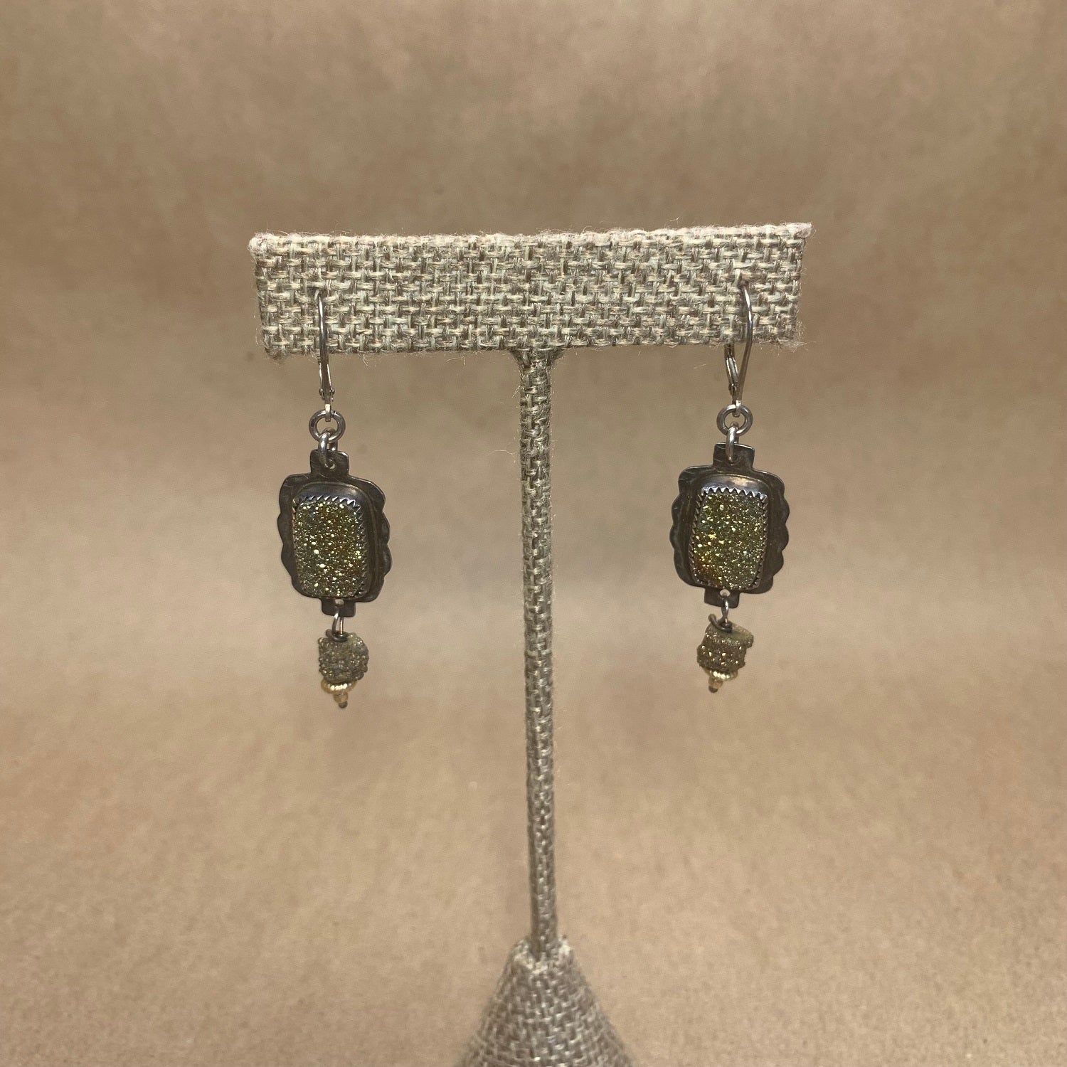 Pyrite Druzy and Sterling Silver Lever Back Earrings