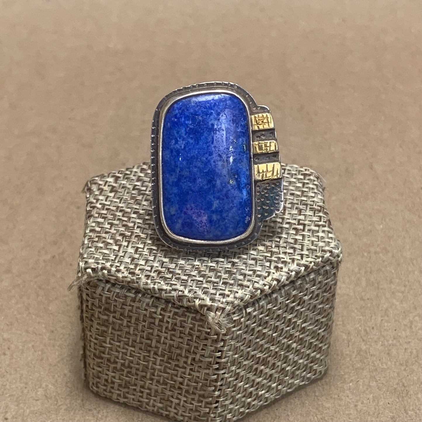 Size 6.75 Lapis, 22K Gold and Sterling Silver Ring